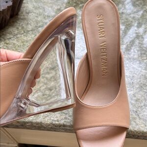 Stuart Weitzman Tia Lucite 100 Nude Leather  wedge